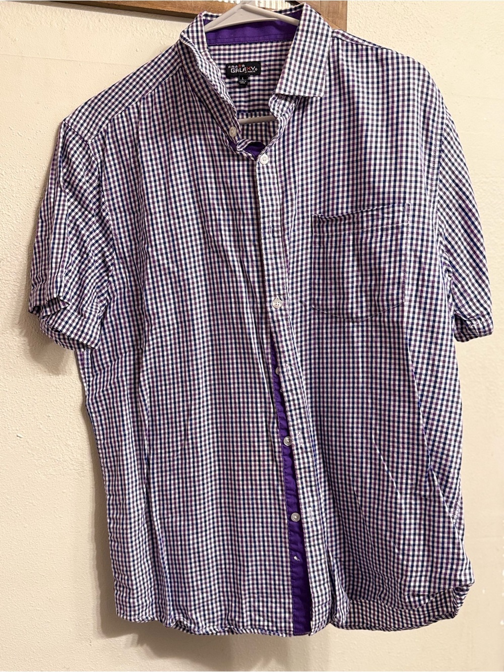 Galaxy By Harvic Purple & White Short-Sleeve Check Button-Down Shirt